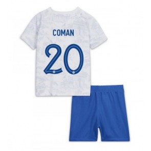 Frankrike Kingsley Coman #20 Borta Kläder Barn VM 2022 Kortärmad (+ Korta byxor)